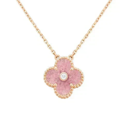 [⭐Clover Jewelry]CLOVER 15MM DIAMOND RHODONITE NECKLACE