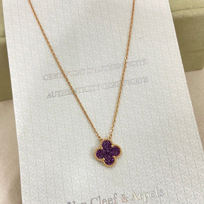 [⭐Clover Jewelry]NEW 15MM PURPLE SAND-GOLD FOUR-LEAF CLOVER NECKLACE