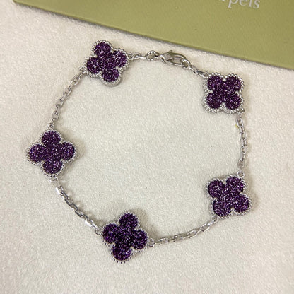[⭐Clover Jewelry]NEW PURPLE SAND-GOLD FOUR-LEAF CLOVER 5-FLOWER BRACELET