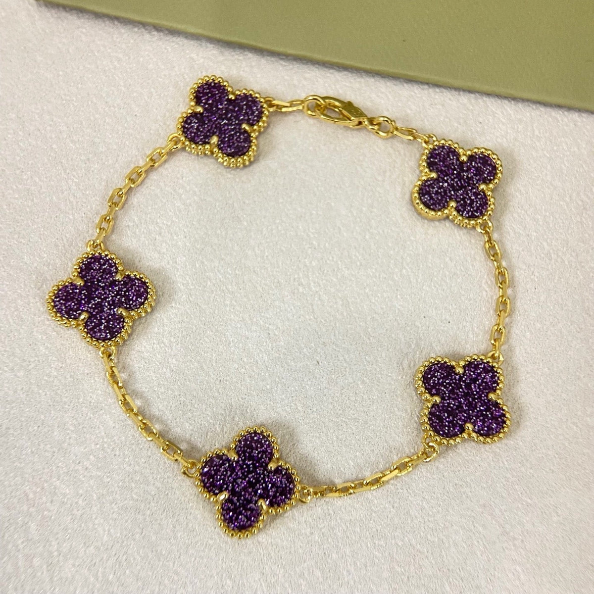[⭐Clover Jewelry]NEW PURPLE SAND-GOLD FOUR-LEAF CLOVER 5-FLOWER BRACELET