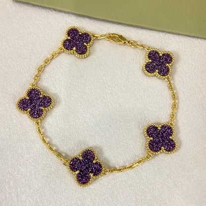 [⭐Clover Jewelry]NEW PURPLE SAND-GOLD FOUR-LEAF CLOVER 5-FLOWER BRACELET