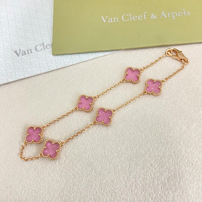 [⭐Clover Jewelry]2026 NEW CLOVER 6 MOTIF BUBBLE PINK ENAMEL BRACELET
