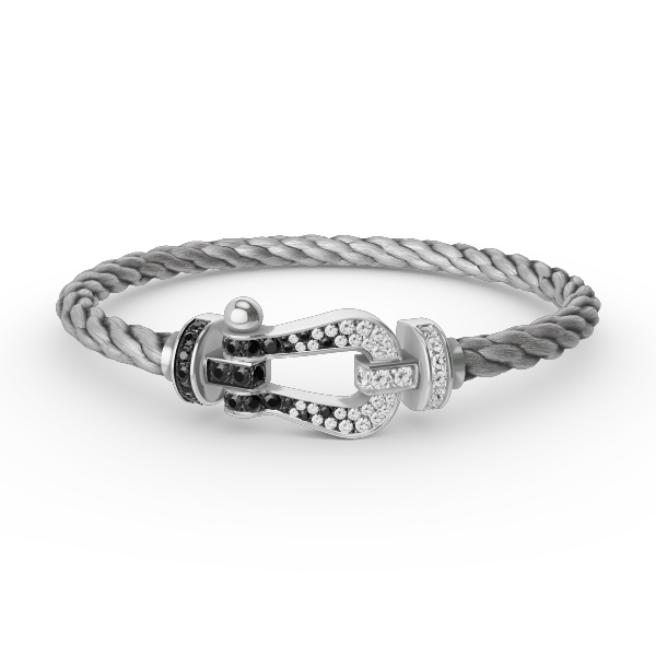 [⭐Clover Jewelry]FORCE LARGE HORSESHOE BLACK WHITE DIAMOND BRACELET SILVER