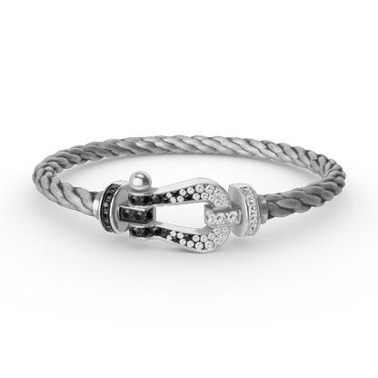 [⭐Clover Jewelry]FORCE LARGE HORSESHOE BLACK WHITE DIAMOND BRACELET SILVER