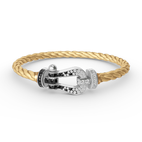 [⭐Clover Jewelry]FORCE LARGE HORSESHOE BLACK WHITE DIAMOND BRACELET SILVER