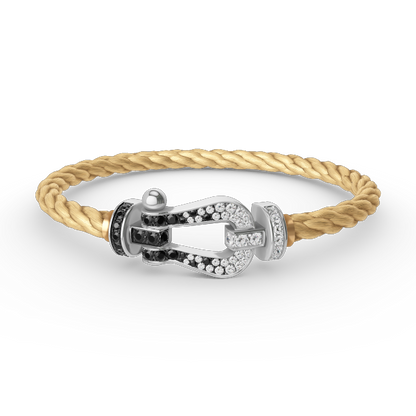 [⭐Clover Jewelry]FORCE LARGE HORSESHOE BLACK WHITE DIAMOND BRACELET SILVER