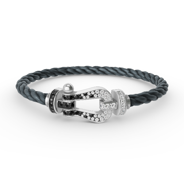 [⭐Clover Jewelry]FORCE LARGE HORSESHOE BLACK WHITE DIAMOND BRACELET SILVER