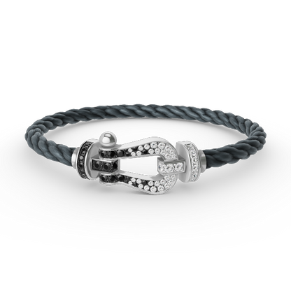 [⭐Clover Jewelry]FORCE LARGE HORSESHOE BLACK WHITE DIAMOND BRACELET SILVER