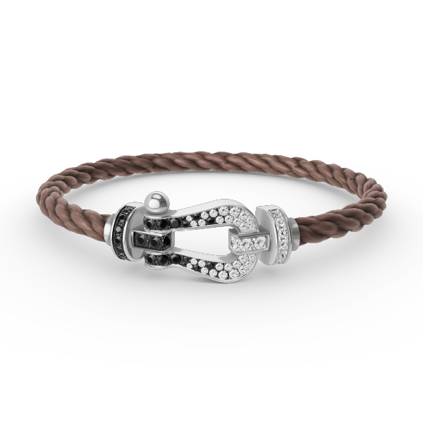 [⭐Clover Jewelry]FORCE LARGE HORSESHOE BLACK WHITE DIAMOND BRACELET SILVER