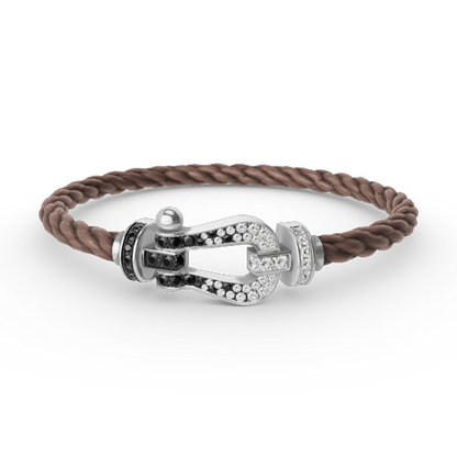 [⭐Clover Jewelry]FORCE LARGE HORSESHOE BLACK WHITE DIAMOND BRACELET SILVER