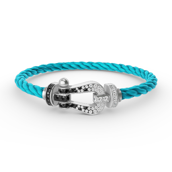[⭐Clover Jewelry]FORCE LARGE HORSESHOE BLACK WHITE DIAMOND BRACELET SILVER