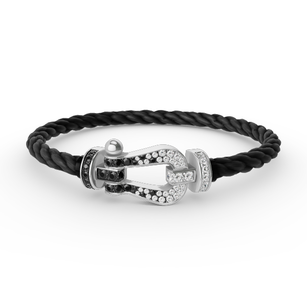 [⭐Clover Jewelry]FORCE LARGE HORSESHOE BLACK WHITE DIAMOND BRACELET SILVER