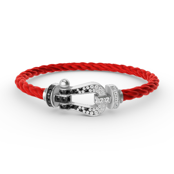 [⭐Clover Jewelry]FORCE LARGE HORSESHOE BLACK WHITE DIAMOND BRACELET SILVER