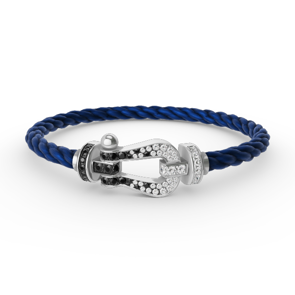 [⭐Clover Jewelry]FORCE LARGE HORSESHOE BLACK WHITE DIAMOND BRACELET SILVER