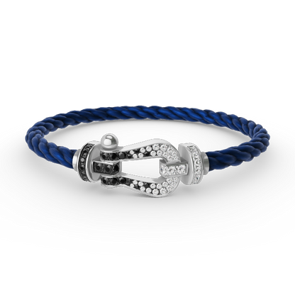 [⭐Clover Jewelry]FORCE LARGE HORSESHOE BLACK WHITE DIAMOND BRACELET SILVER