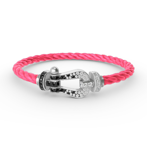 [⭐Clover Jewelry]FORCE LARGE HORSESHOE BLACK WHITE DIAMOND BRACELET SILVER