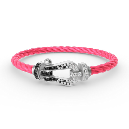 [⭐Clover Jewelry]FORCE LARGE HORSESHOE BLACK WHITE DIAMOND BRACELET SILVER