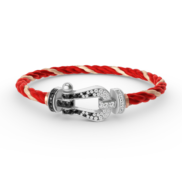 [⭐Clover Jewelry]FORCE LARGE HORSESHOE BLACK WHITE DIAMOND BRACELET SILVER