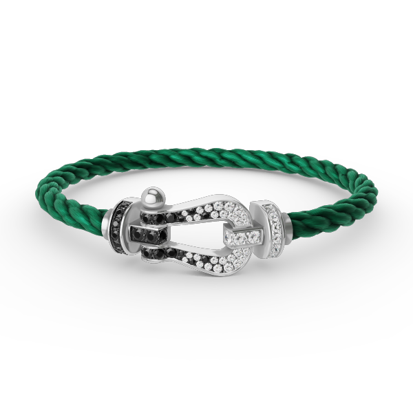 [⭐Clover Jewelry]FORCE LARGE HORSESHOE BLACK WHITE DIAMOND BRACELET SILVER
