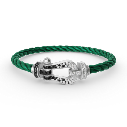[⭐Clover Jewelry]FORCE LARGE HORSESHOE BLACK WHITE DIAMOND BRACELET SILVER