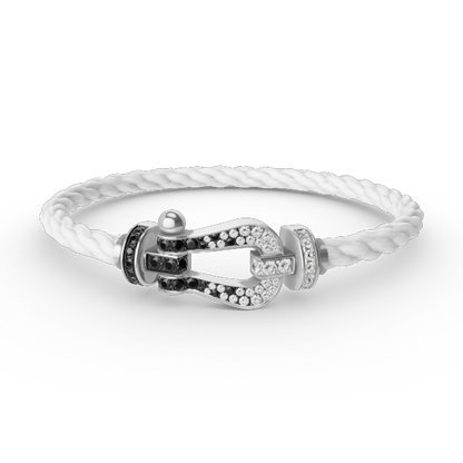 [⭐Clover Jewelry]FORCE LARGE HORSESHOE BLACK WHITE DIAMOND BRACELET SILVER