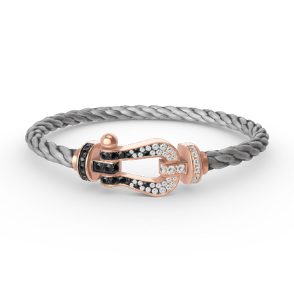 [⭐Clover Jewelry]FORCE LARGE HORSESHOE BLACK WHITE DIAMOND BRACELET ROSE GOLD