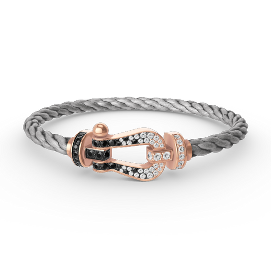 [⭐Clover Jewelry]FORCE LARGE HORSESHOE BLACK WHITE DIAMOND BRACELET ROSE GOLD