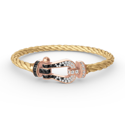 [⭐Clover Jewelry]FORCE LARGE HORSESHOE BLACK WHITE DIAMOND BRACELET ROSE GOLD