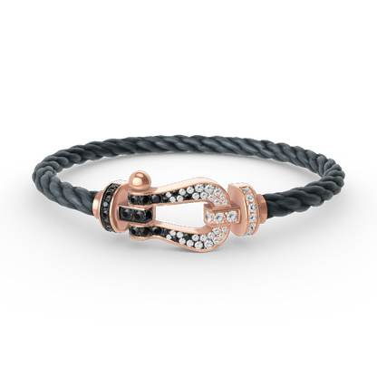 [⭐Clover Jewelry]FORCE LARGE HORSESHOE BLACK WHITE DIAMOND BRACELET ROSE GOLD