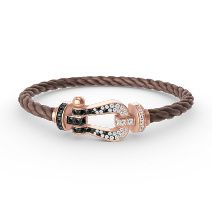 [⭐Clover Jewelry]FORCE LARGE HORSESHOE BLACK WHITE DIAMOND BRACELET ROSE GOLD