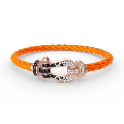 [⭐Clover Jewelry]FORCE LARGE HORSESHOE BLACK WHITE DIAMOND BRACELET ROSE GOLD