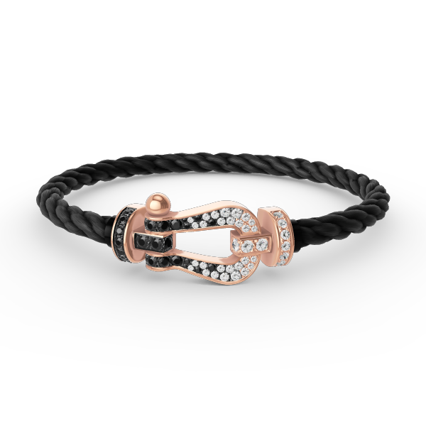 [⭐Clover Jewelry]FORCE LARGE HORSESHOE BLACK WHITE DIAMOND BRACELET ROSE GOLD