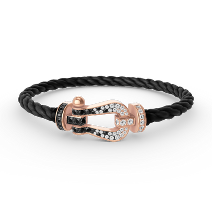 [⭐Clover Jewelry]FORCE LARGE HORSESHOE BLACK WHITE DIAMOND BRACELET ROSE GOLD