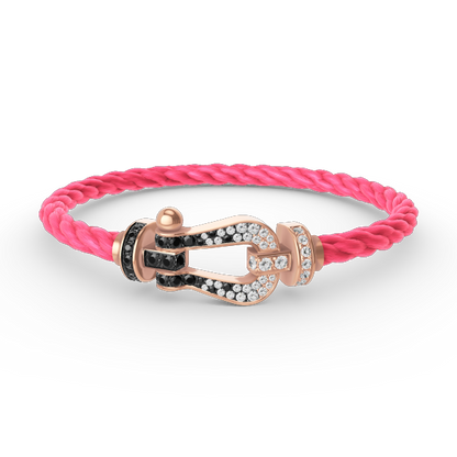 [⭐Clover Jewelry]FORCE LARGE HORSESHOE BLACK WHITE DIAMOND BRACELET ROSE GOLD