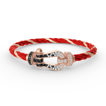 [⭐Clover Jewelry]FORCE LARGE HORSESHOE BLACK WHITE DIAMOND BRACELET ROSE GOLD