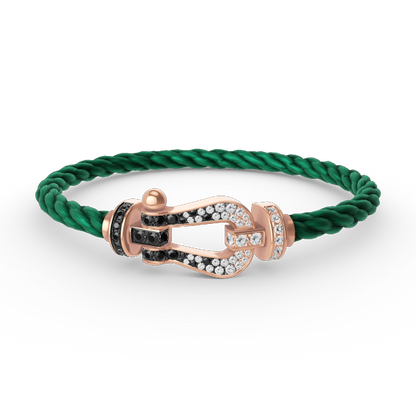 [⭐Clover Jewelry]FORCE LARGE HORSESHOE BLACK WHITE DIAMOND BRACELET ROSE GOLD