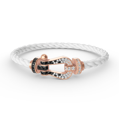 [⭐Clover Jewelry]FORCE LARGE HORSESHOE BLACK WHITE DIAMOND BRACELET ROSE GOLD