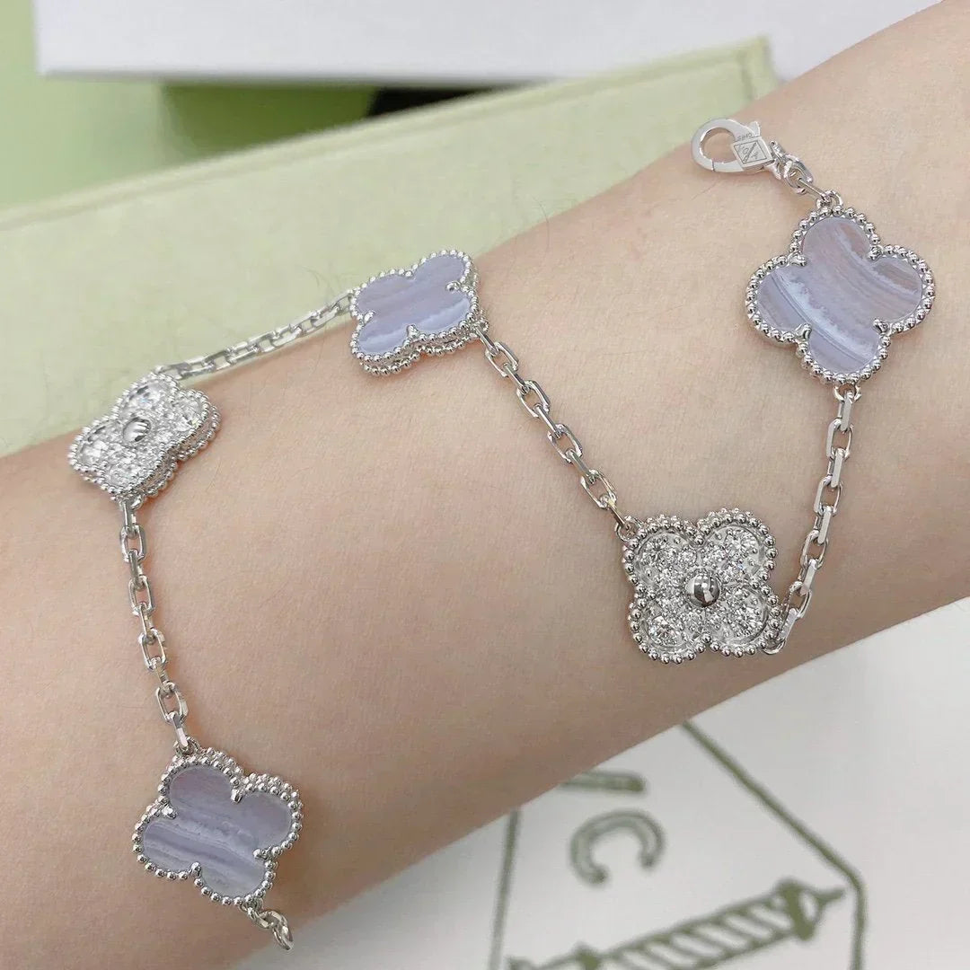 [⭐Clover Jewelry] CLOVER 5 MOTIF PURPLE CHALCEDONY BRACELET COLLECTION