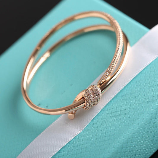 [Clover Jewelry]KNOT DOUBLE ROW PINK GOLD DIAMOND BRACELET