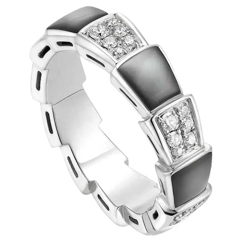 [⭐Clover Jewelry]SERPENTI RING SILVER DIAMOND BLACK MOP 4MM