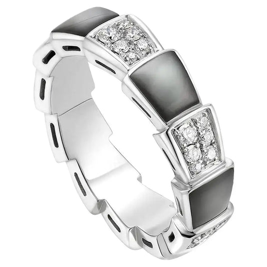[⭐Clover Jewelry]SERPENTI RING SILVER DIAMOND BLACK MOP 4MM
