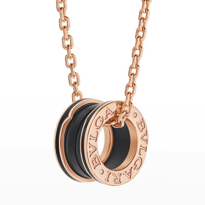 [⭐Clover Jewelry]ZERO 1 BLACK CERAMIC PINK GOLD NECKLACE