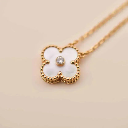 [⭐Clover Jewelry]CLOVER 15MM DIAMOND WHITE FRITILLARIA NECKLACE