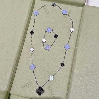 [⭐Clover Jewelry]DETACHABLE CLOVER 15(11+4) FLOWER SILVER NECKLACE SET