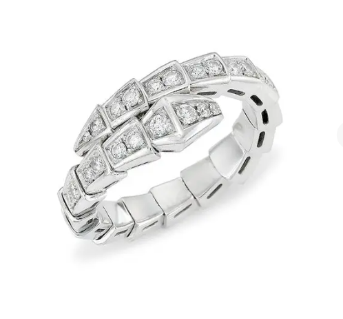 [⭐Clover Jewelry]SERPENTI RING SILVER DIAMOND PAVED 4MM