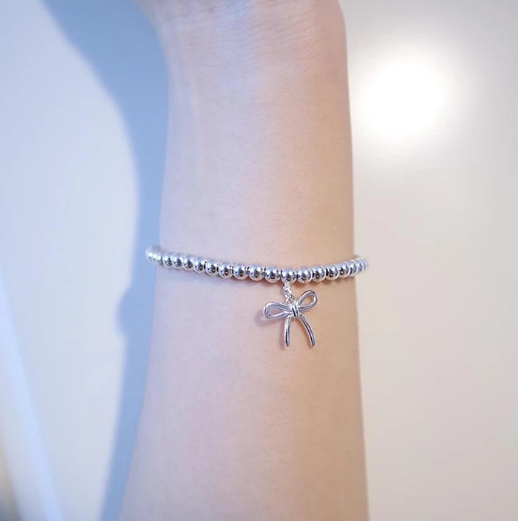 [Clover Jewelry]STERLING SILVER BOW BEAD BRACELET
