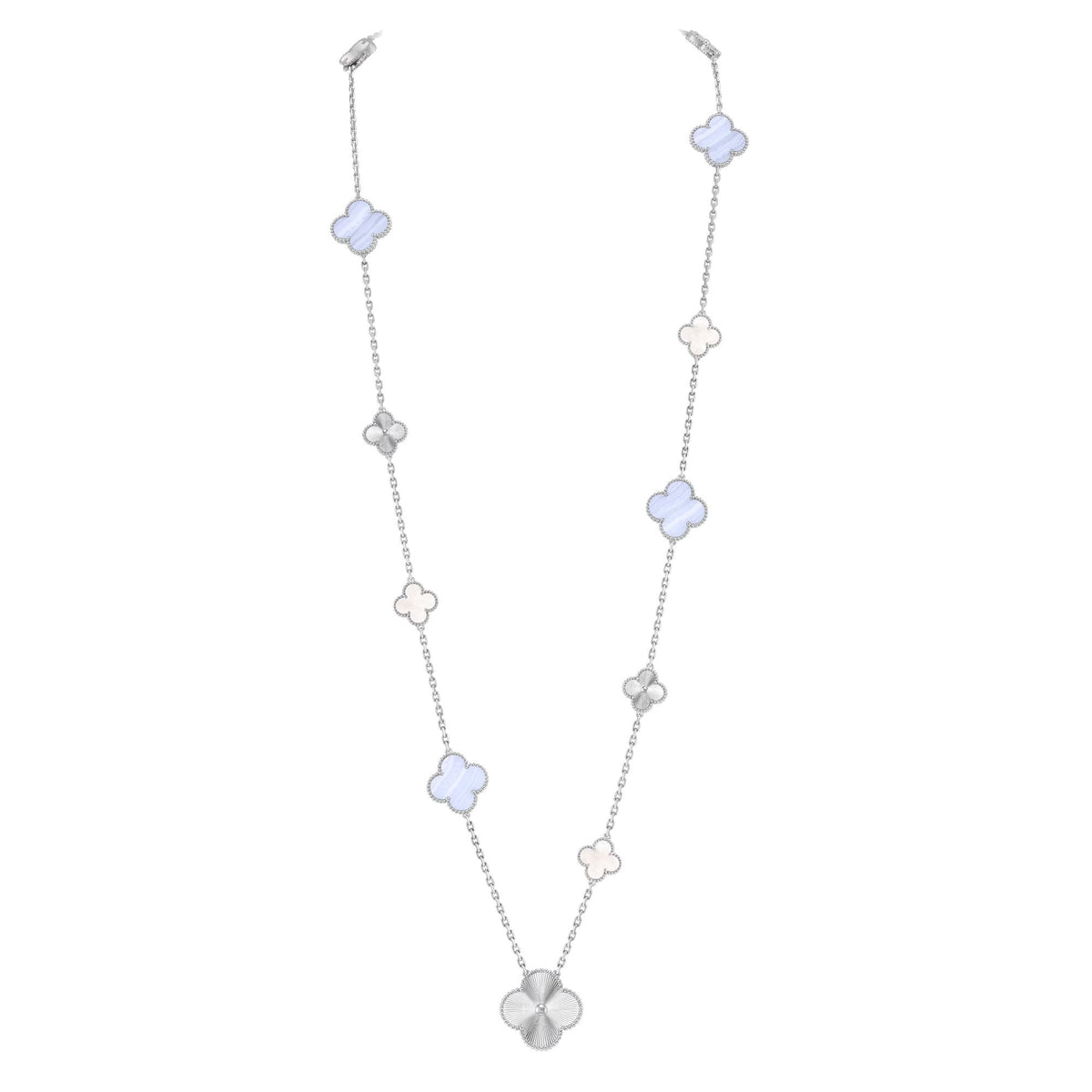 [⭐Clover Jewelry]DETACHABLE CLOVER 15(11+4) FLOWER SILVER NECKLACE SET