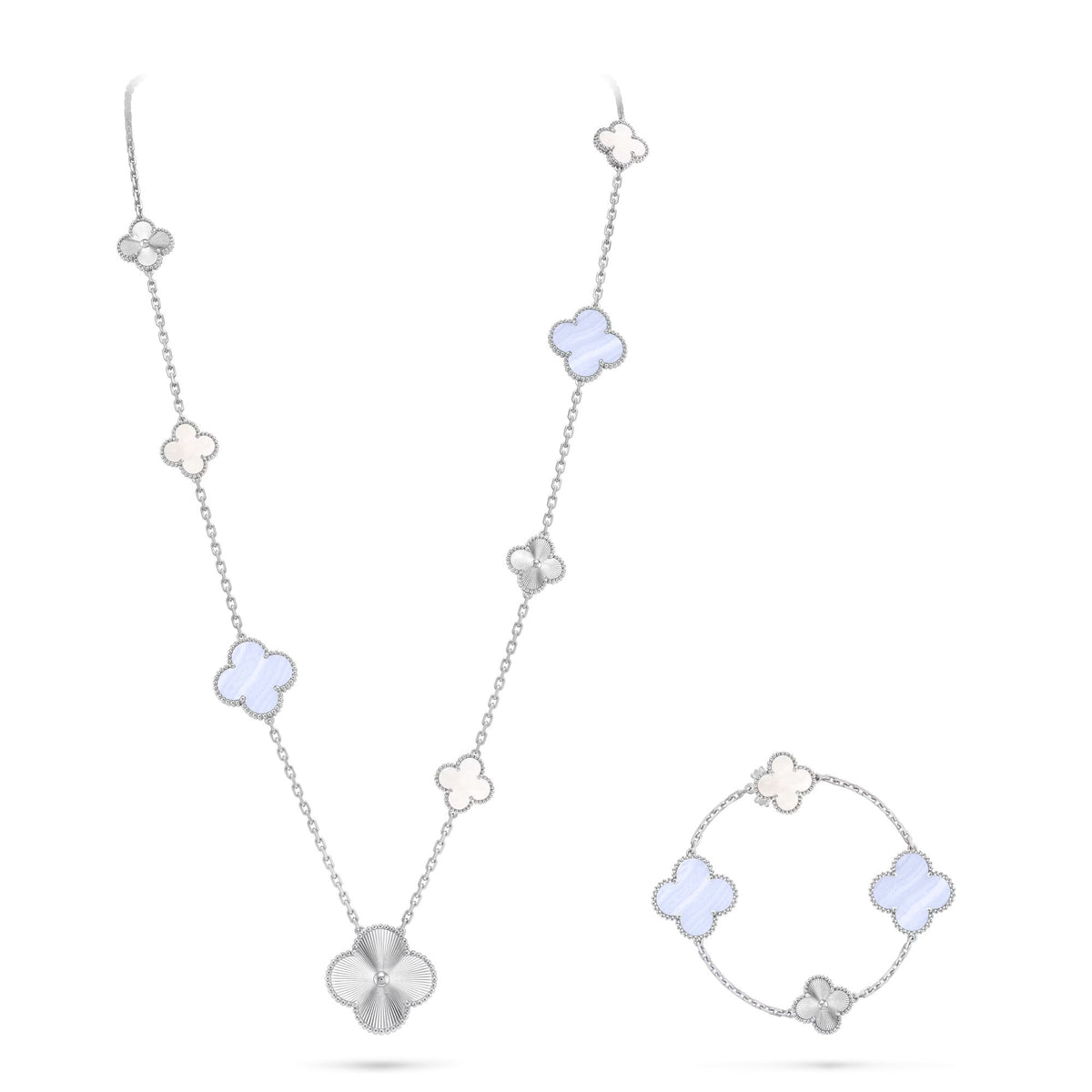 [⭐Clover Jewelry]DETACHABLE CLOVER 15(11+4) FLOWER SILVER NECKLACE SET