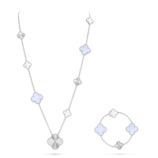 [⭐Clover Jewelry]DETACHABLE CLOVER 15(11+4) FLOWER SILVER NECKLACE SET