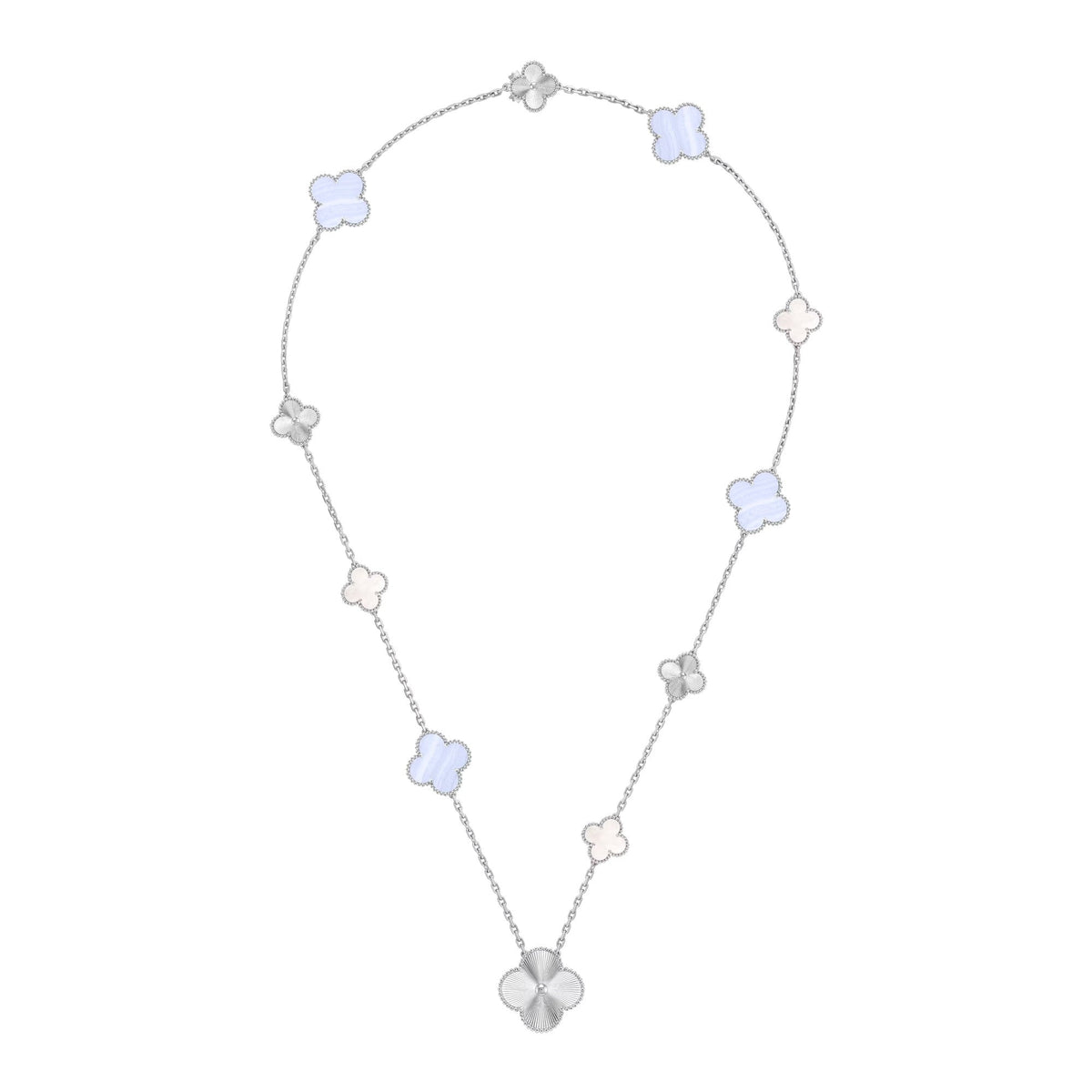 [⭐Clover Jewelry]DETACHABLE CLOVER 15(11+4) FLOWER SILVER NECKLACE SET